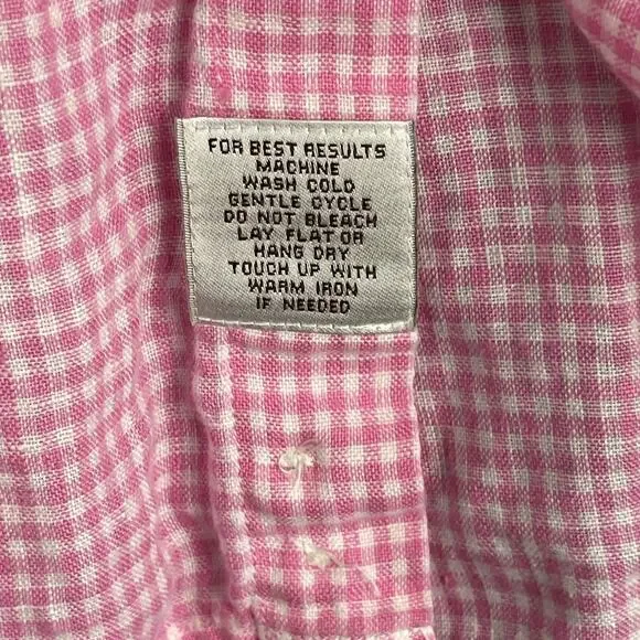 Peter Millar Linen Shirt Mens 16.5 Long Pink Check Button Up Long Sleeve Classic - Picture 6 of 13
